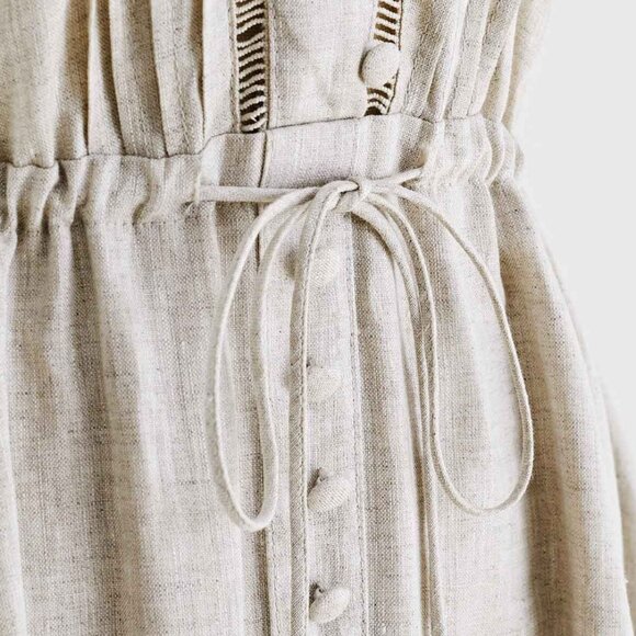 CHICWISH - V-Neck Buttoned Sleeveless Dress in Linen - XS - Picture 6 of 8